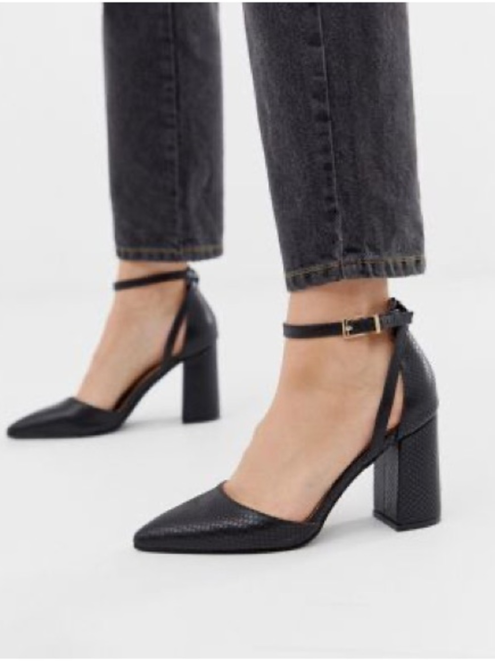 ASOS RAID Katy Black Snake d’Orsay Style Block Heels Night Out Office Vibes